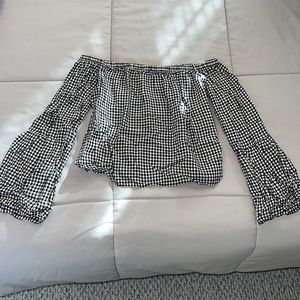 Love Fire Off The Shoulder Black & White Checkered Top - Size Small